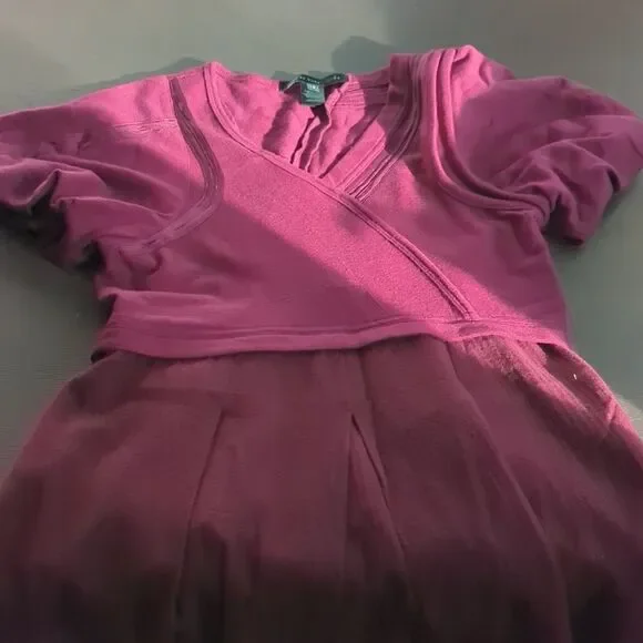 Unique Marc Jacobs Wool Purple Margenta Puff Sleeves  V Neck A Line  Dress - Picture 6 of 14